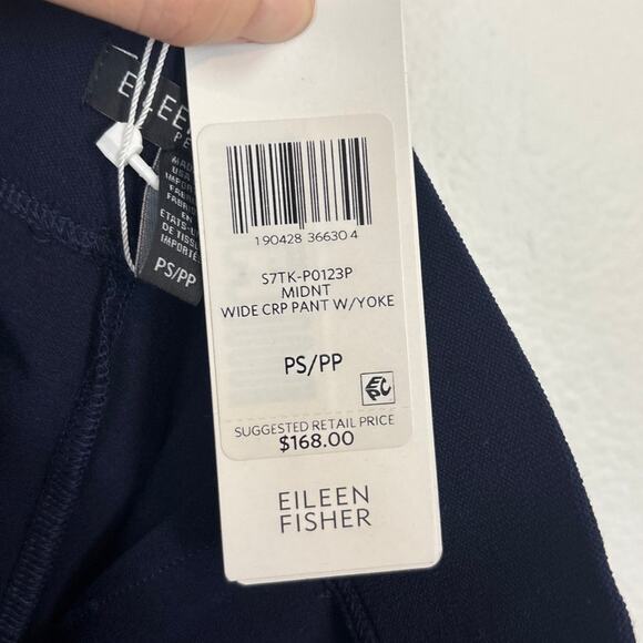 NWT Eillen Fisher Wide Crepe Pant with Yoke Pull On Cropped in Midnight Petite S - Picture 5 of 6